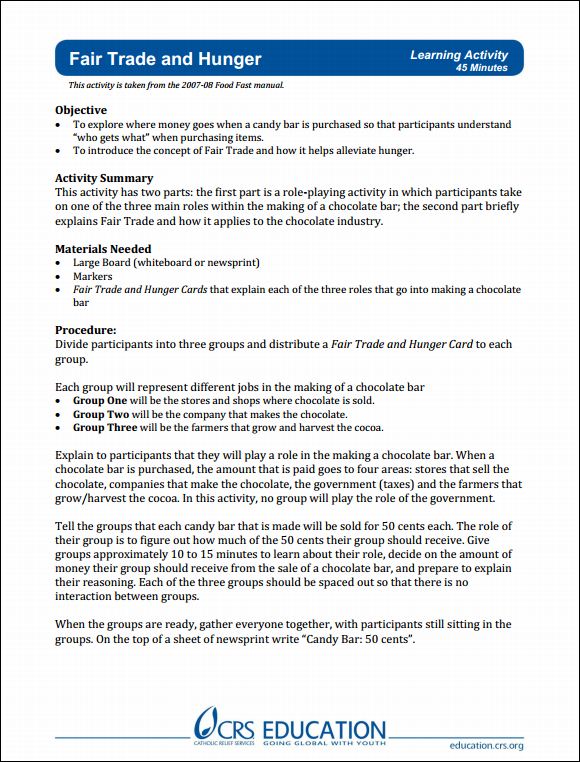 Fair Trade and Hunger Youth Activity